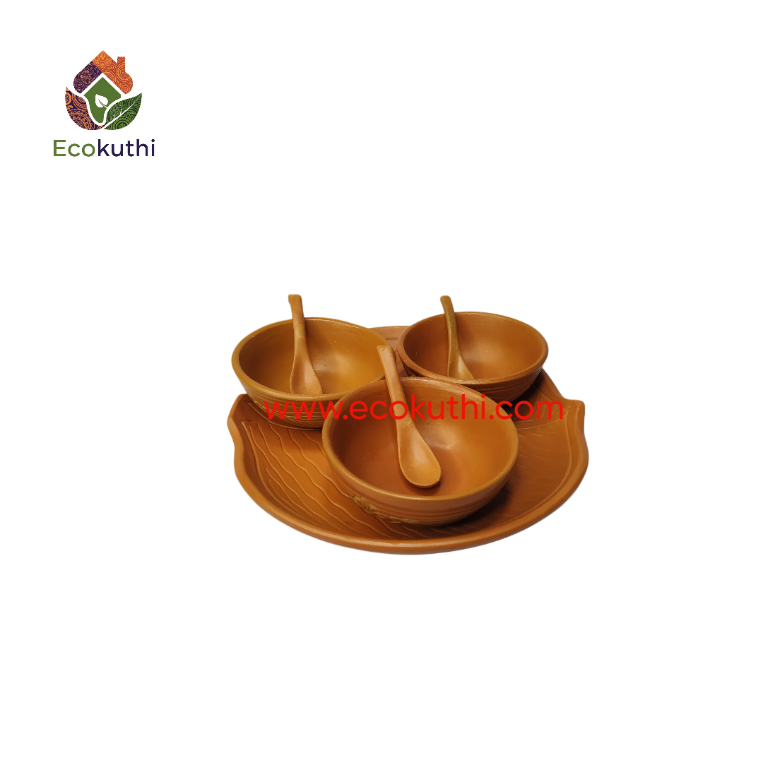 Clay Desrt bowl / Vorta Bati with spoon & Pata Tray