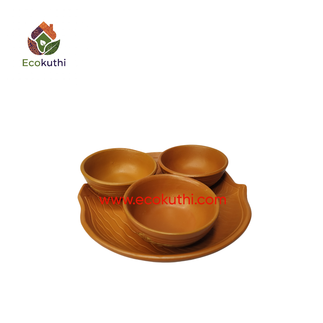 Clay Desrt bowl / Vorta Bati with Leaf Tray