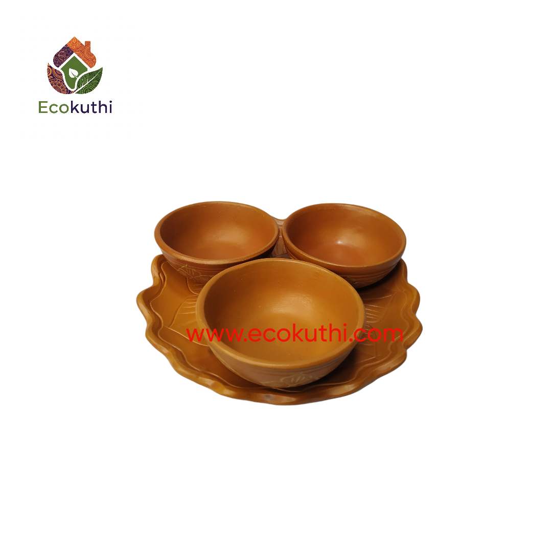 Clay Desrt bowl / Vorta Bati with Lotus Tray