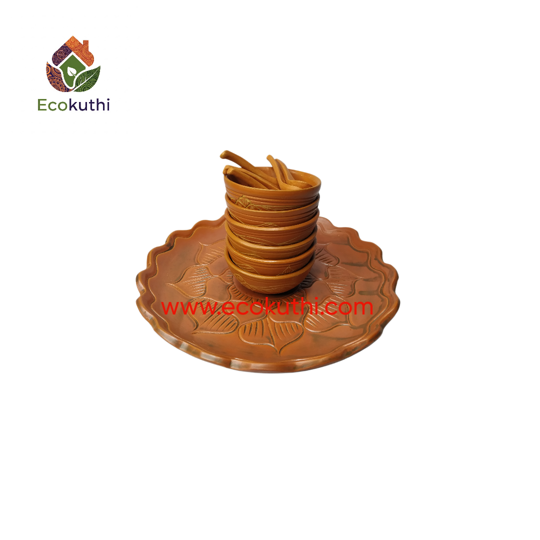 Clay Desrt bowl / Vorta Bati with 6 Spoon & Lotus Tray