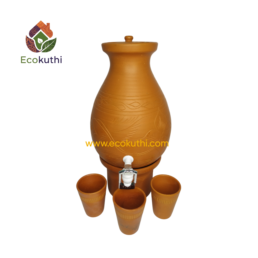 Ecokuthi Traditional Clay Dispenser: Buy 10L Jar & Get 3 Glasses FREE