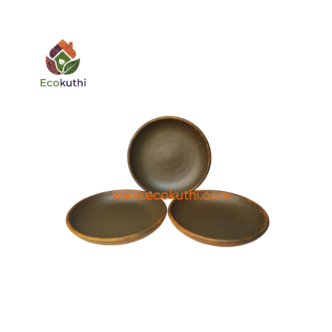 Eco-friendly Clay Round Plate with Carving - Khodai Design