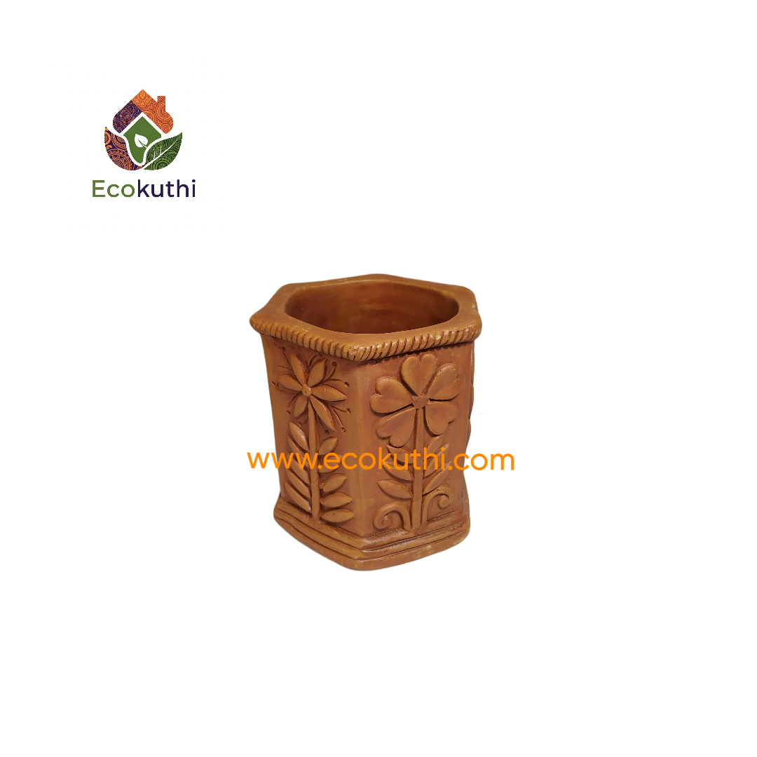 Hexagonal Floral Clay Planter