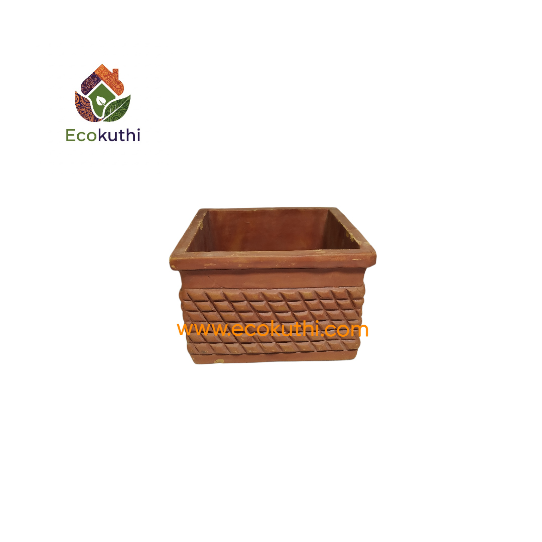 Clay Square Nakshi Tub & Pot