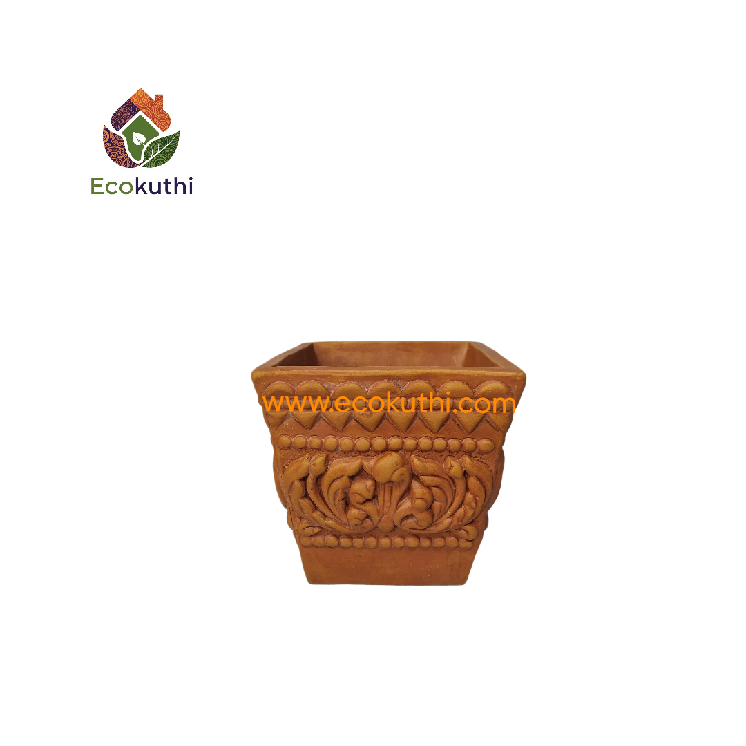 Clay Square Nakshi Tub & Pot