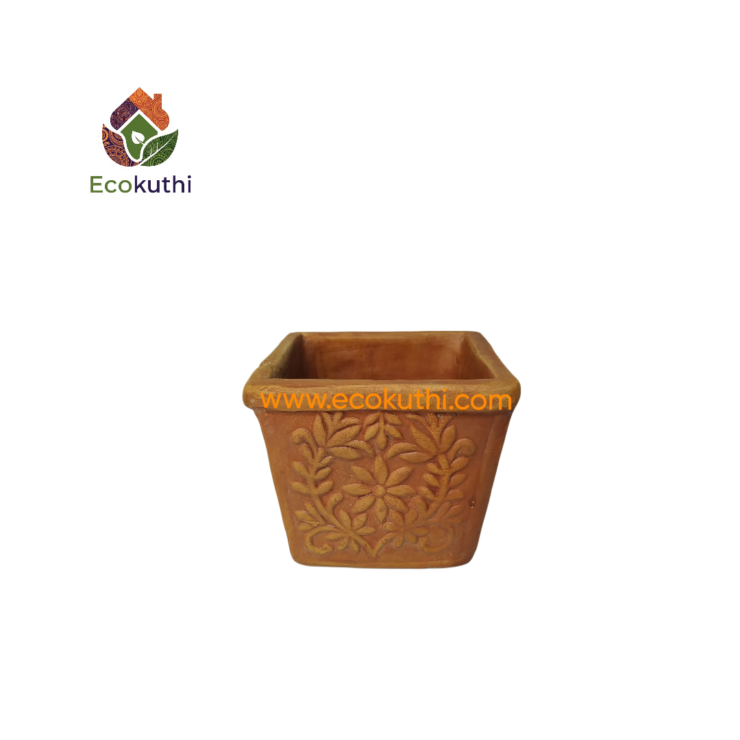 Clay Square Nakshi Tub & Pot
