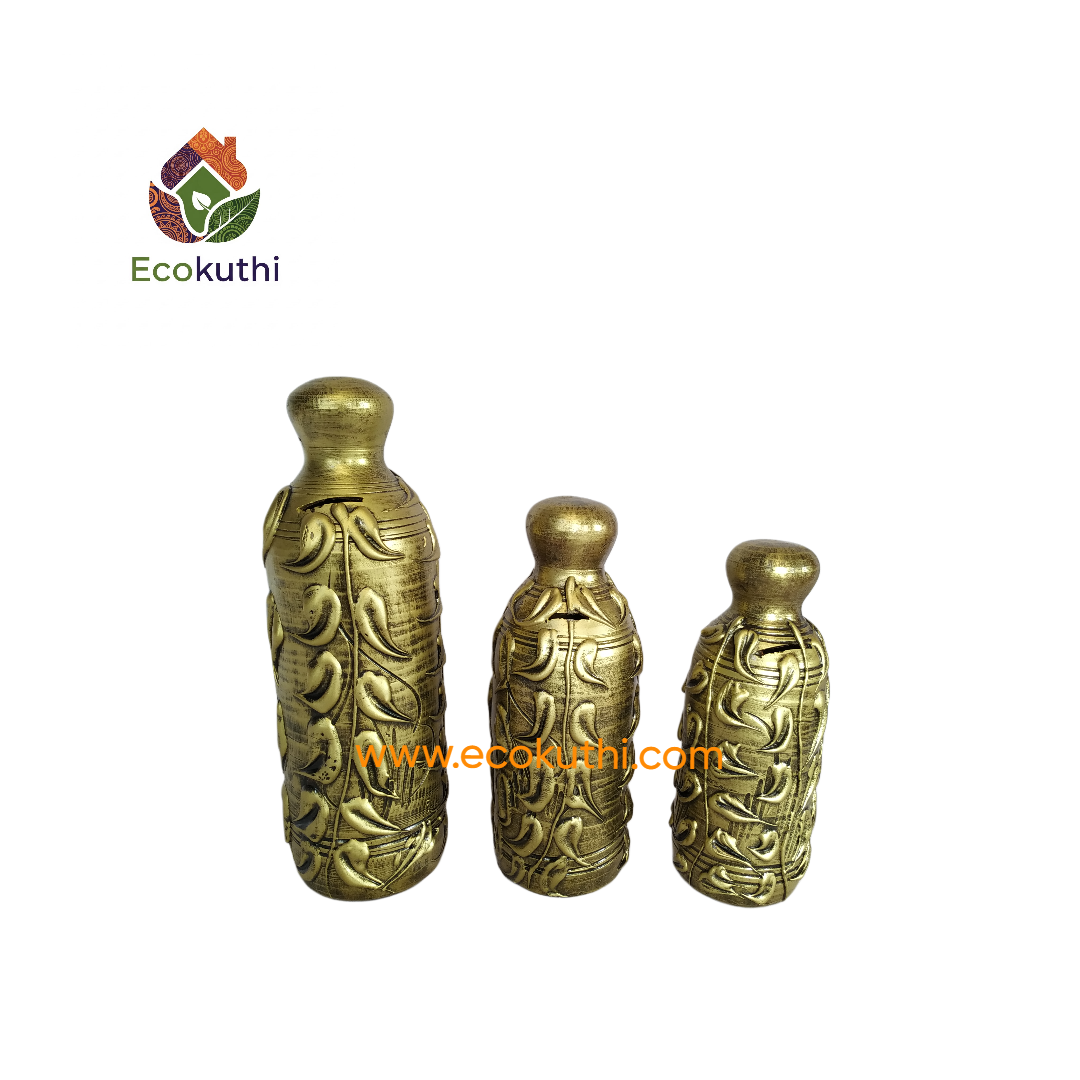 Antique Golden Nakshi Clay Bottle Bank