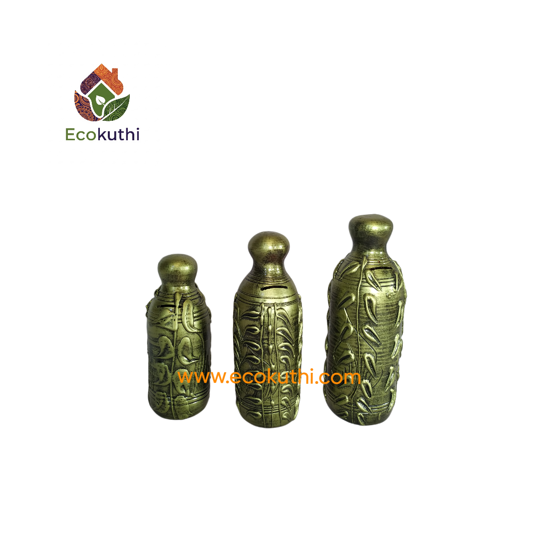 Antique Greenish  Nakshi Clay Bottle Bank