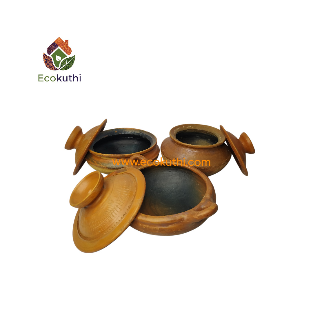 Premium Matir Patil & Korai Set (3 Pcs Combo) - গ্যাসের চুলায় ব্যবহারযোগ্য মাটির রান্নার পাত্র