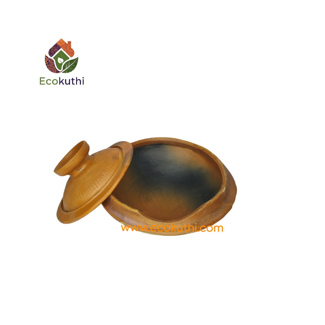 Premium Matir Single Chitoi & Vaja Pora Korai (With Lid) - সিঙ্গেল চিতই ও তেলে ভাজা পিঠার মাটির কড়াই